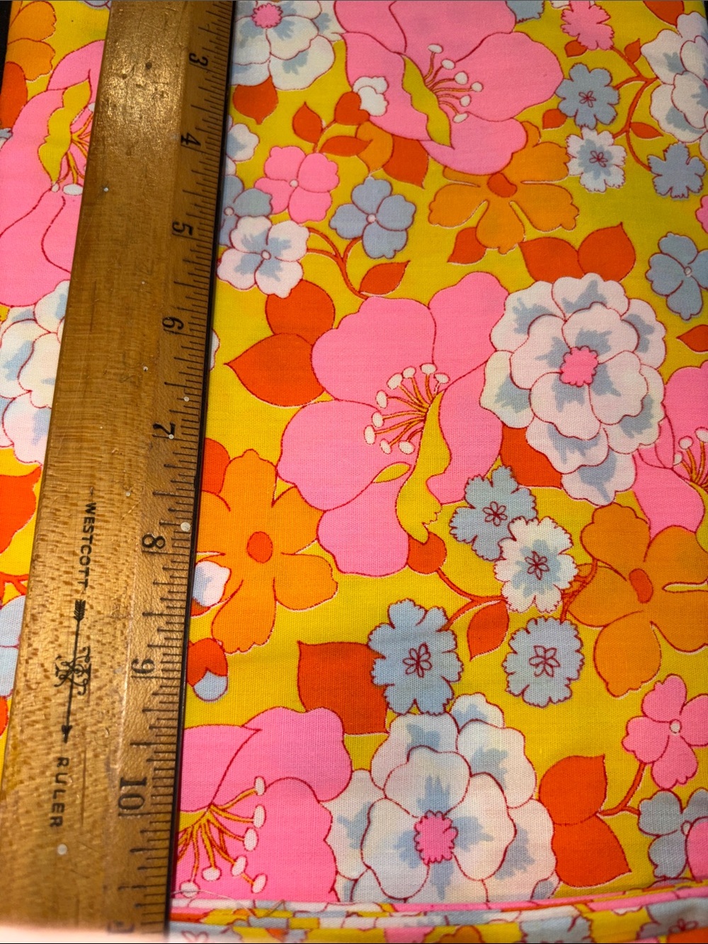 Vintage 70’s Bright Floral Cotton Fabric - Pink, Yellow, Orange, groovy D3